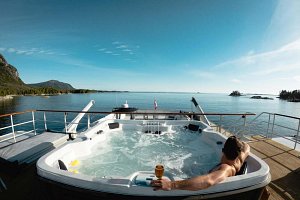 Relaxing in the on-board hot tub